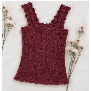 Altar'd State Popcorn Tank Top Womens S/M Burgundy‎ Ruffle Strap Boho